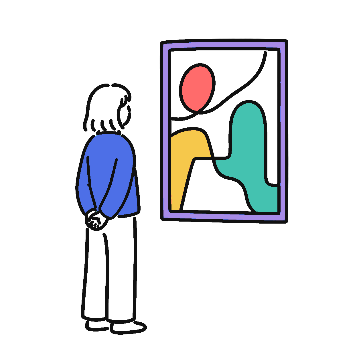 美術館で作品を鑑賞する人のイラスト
